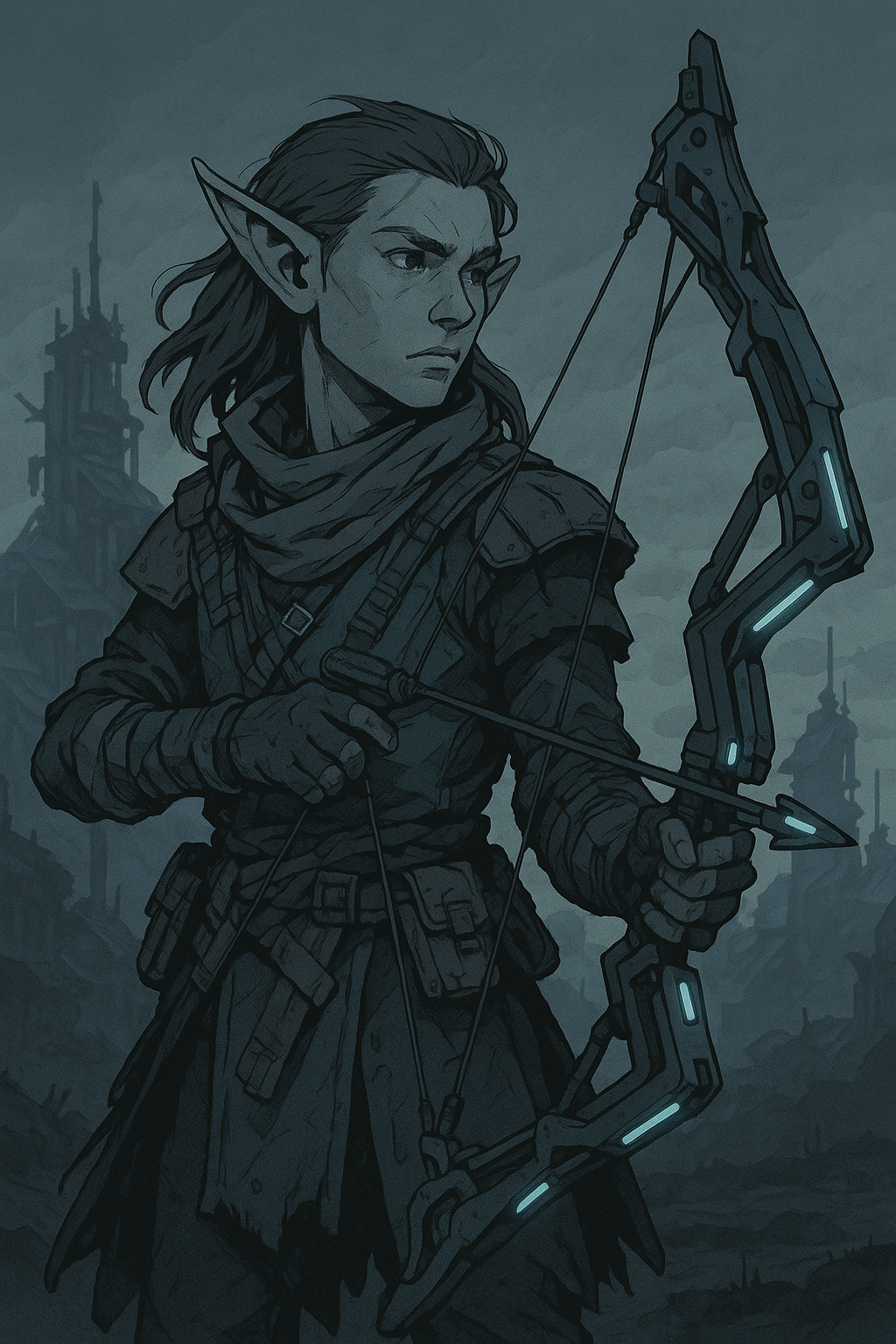 20250925_2315_Elf Hunter in Technovillage_simple_compose_01k60kj335ekhrygn2hr8gkar5.png